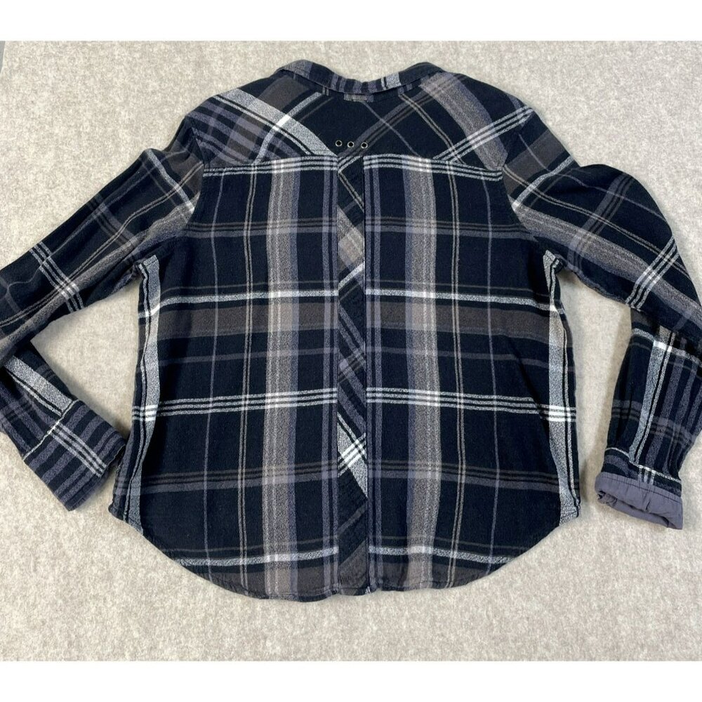 FREE‎ PEOPLE Top Womens Size Sm Blue Plaid Button Front Flannel Shirt Comfy Cozy - Picture 8 of 11